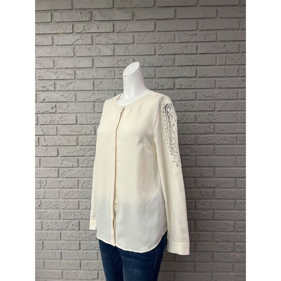 Talbots Women Cream Lace Long Sleeve Button Up Blouse Size M - Picture 3 of 8
